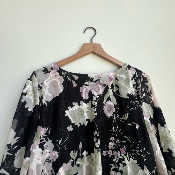 Alex Evening 3/4 sleeve scoop asymmetrical hem floral chiffon blouse Triple Tier - Picture 10 of 13